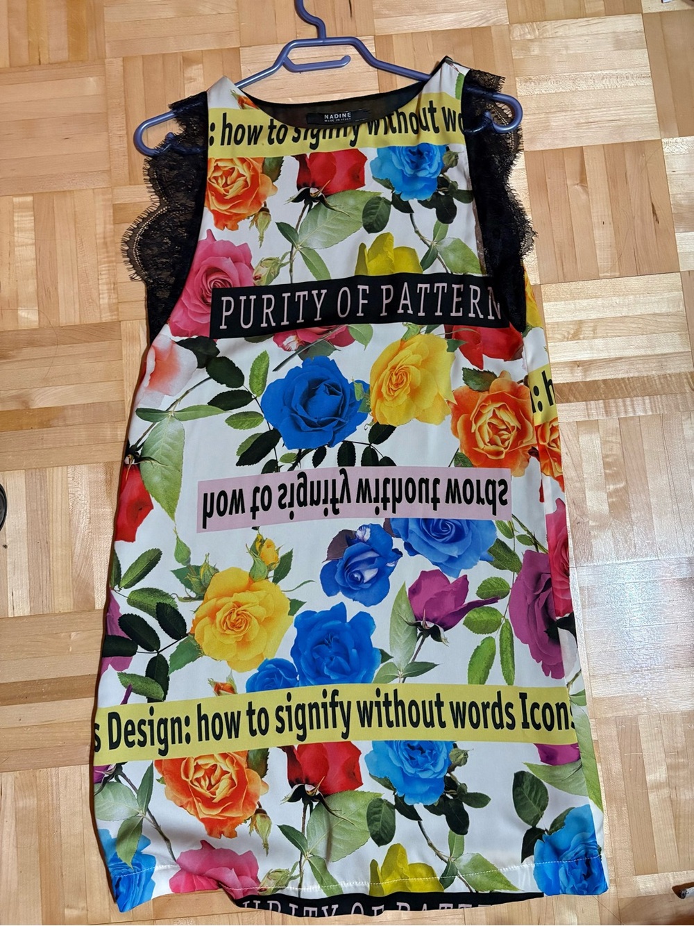 Floral Print Mini Dress with Lace Trim - Multicolor